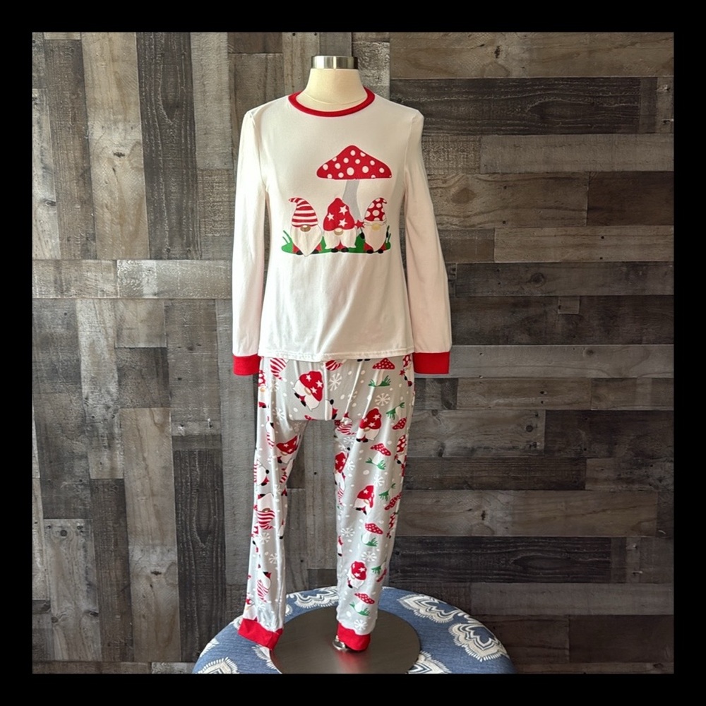 Santa Gnome Christmas pajamas medium snowflake holiday party loungewear winter